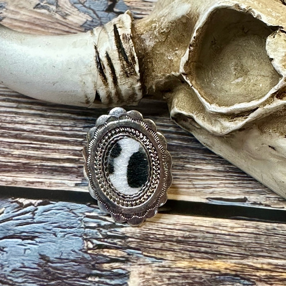 Cow Print Silver Tone Ring